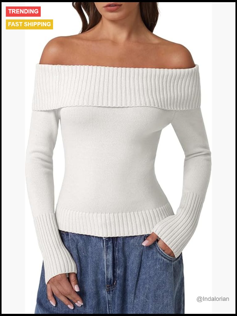 Off The Shoulder Sweater Long Sleeve Ribbed Knit Pullover Going Out Top